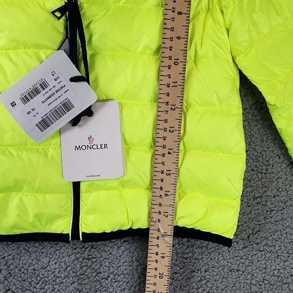 Moncler Photine Down Puffer Jacket Girls 10A Lime Stand Collar Full Zip L/S~ - Picture 10 of 15